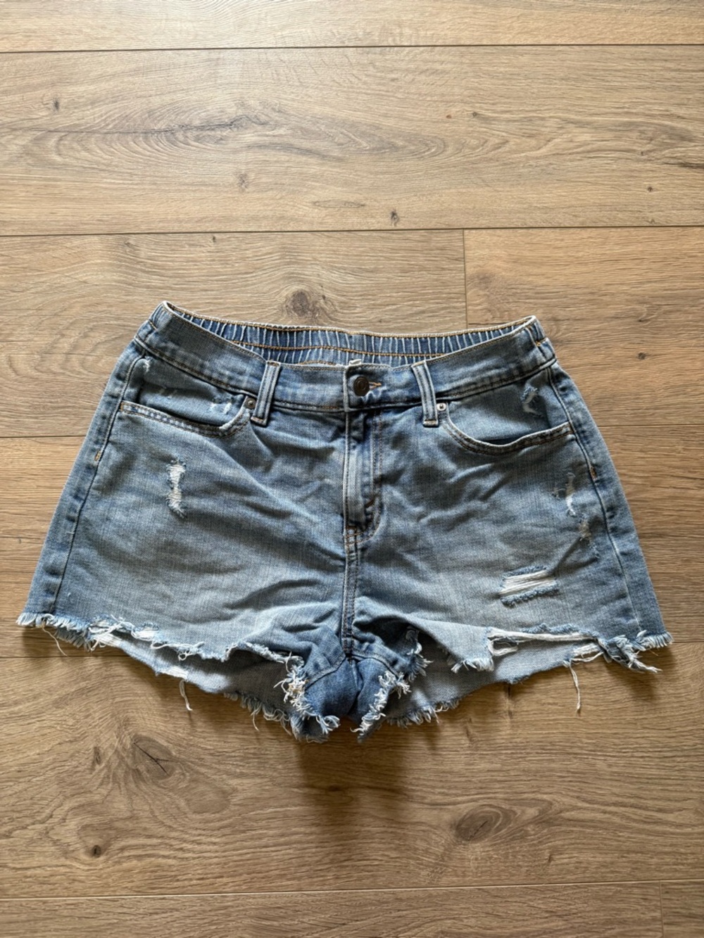 aerie Distressed Light Blue Denim Shorts